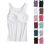 HJYUZP Tank Tops with Built In Bras - Women Padded Sports Cami Shirts Workout Yoga Camisole Tops Casual Comfy Undershirt Plus Size Ladies Soft Slim Fit Athletic Outfits White L