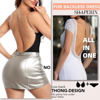 SHAPERIN Women's Backless Body Shaper Bra U Plunge Low Back Thong Shapewear Deep V Full Body Bodysuit