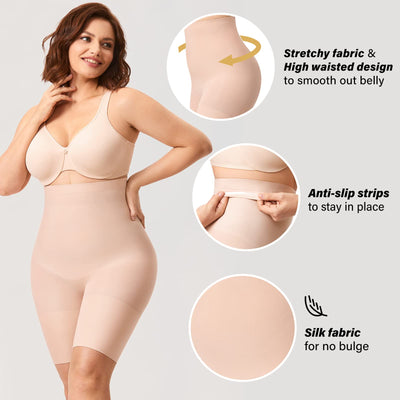 DELIMIRA Women's Shapewear Shorts Tummy Control Plus Size High Waisted Panties High Compression Thigh Slimmer Black Large