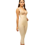 Isavela Body Suit Below Knee Length With Suspender Plastic Surgery Compression Garment With Zipper (BS05) (SM, Beige)