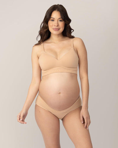Kindred Bravely Under the Belly Bikini Maternity Underwear for Women and Postpartum Underwear 5 Pack (Black/Beige, Medium)