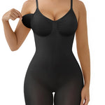 SHAPERX Women's Seamless Shapewear Tummy Control Bodysuit with Removable Pads Mid Thigh Body Shaper,SZ5468-Black-XS