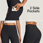 IUGA Compression Leggings for Women Tummy Control No Front Seam Leggings with Pockets High Waisted Workout Yoga Pants Black