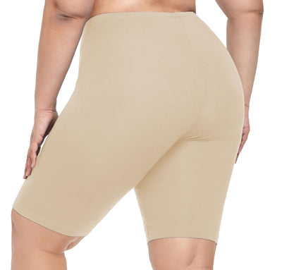 VOGUEMAX Women's Plus Size Short Leggings Stretchy Slip Shorts Mid Thigh Lightweight Pants Apricot