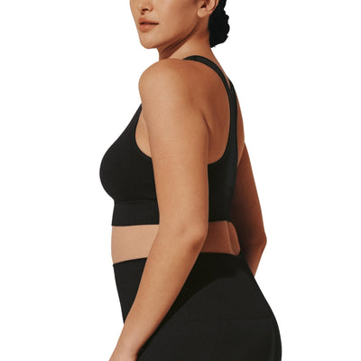 Thirdlove Seamless Racerback Flex Sports Bra, Wireless Workout Top for Women, Pullover Yoga Bras for Fitness, Gym, or Lounge, Compression Bra with Removable Cups, Medium Impact Black - Medium