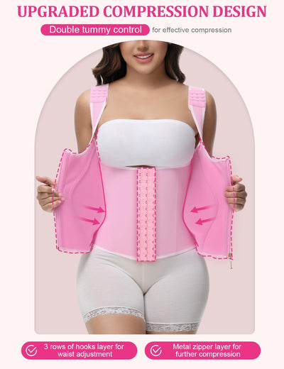 SHAPSHE Waist Trainer for Women, Tummy Control Sports Girdle, Workout Body Shaper with Adjustable Shoulder Strap Pink 2XL