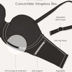 SHAPELLX Women's Minimizer Bra Convertible Strapless Underwear with Underwire Push Up Black Supportive Bras(Black,36DD)