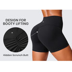 CRZ YOGA Secretsculpt Butterlift Biker Shorts 4" - No Front Seam High Waisted Womens Workout Gym Booty Scrunch Butt Black Medium