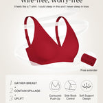 Wireless Bra Push Up Seamless Bras for Women Comfy No Underwire Bra Supportive Bralettes Deep V Comfortable Tshirt Bras Red L
