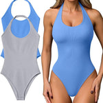 OQQ Women Halter Neck Bodysuits 2 Pack Sleeveless Shapewear One Piece Leotard Shirt Going Out Tops