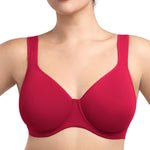 HSIA Bras for Women Minimizer Full Coverage, Plus Size T Shirt Unlined Underwire Smooth Bra, Seamless Cups Joan Ultimate Soft Coral Red