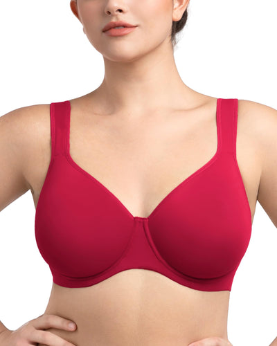 HSIA Bras for Women Minimizer Full Coverage, Plus Size T Shirt Unlined Underwire Smooth Bra, Seamless Cups Joan Ultimate Soft Coral Red