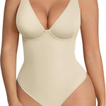 FeelinGirl Shapewear Bodysuits for Women Tummy Control Body Suits Deep V Neck Thong Body Shaper