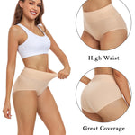 wirarpa Women's Cotton Postpartum Underwear High Waisted Ladies Panties Full Coverage Briefs 4 Pack Beige Medium
