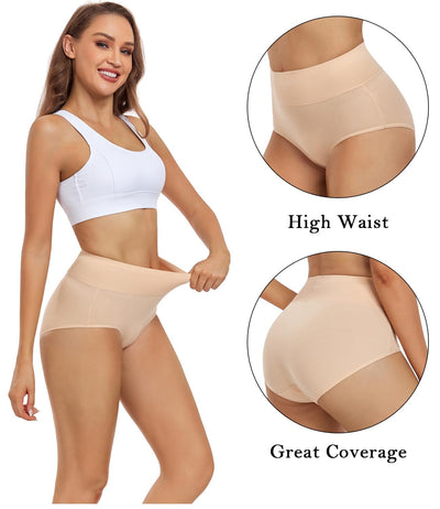 wirarpa Women's Cotton Postpartum Underwear High Waisted Ladies Panties Full Coverage Briefs 4 Pack Beige Medium