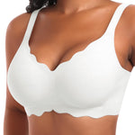 Wireless Jelly Bras for Women No Underwire Scalloped Full Coverage Push Up Padded Bra Comfortable Tshirt Bralettes(A2# White(Jacquard Pattern),Small)