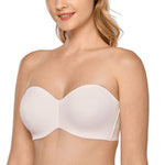 DELIMIRA Women's Strapless Bra Unlined Underwire Minimizer Plus Size Support Rose White 36D