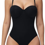 SHAPERIN Women's Tummy Control Shapewear Bodysuits Strapless Low Back Body Shaper with Built-in Bra & Removable Straps