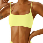 Comper Women's Sports Bra with Thin Straps Stretchy Wirefree Workout Bras Lightweight Workouts Bralette with Removable Pads (Yellow-S)