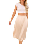 Wikoan Women's Satin Half Slip Slit Lace Long Underskirt for under Dresses,Nude,M