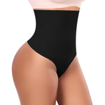 Werena Thong Shapewear Tummy Control Shaper Underwear for Women Seamless Compression Thong Novelty Hipster Panties(02# High Waisted Black(slimmming),Large)