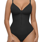 FeelinGirl Shapewear for Women Tummy Control Seamless Zip Front Bodysuits Thong V Neck Body Suit Body Shaper Going Out
