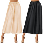 Jiuguva 2 Pieces Half Slip Lace Long Underskirt Women's Satin Half Slip for Under Dresses(XXX-Large,Black, Beige)