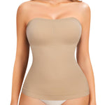 ciksob Strapless Shapewear Tank Top for Women Tummy Control Shapewear Long Tube Top Cami Compression Camisole Strapless Body Shaper Beige 2XL