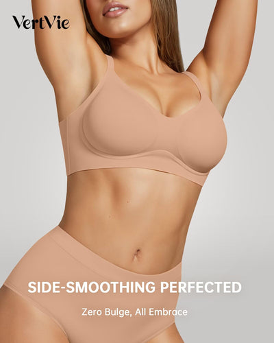 Vertvie Womens Seamless Jelly Bras No Underwire Comfort Push Up Bras Buttery Soft Wireless Bralette Full Coverage Sports Bra(Praline,Large)