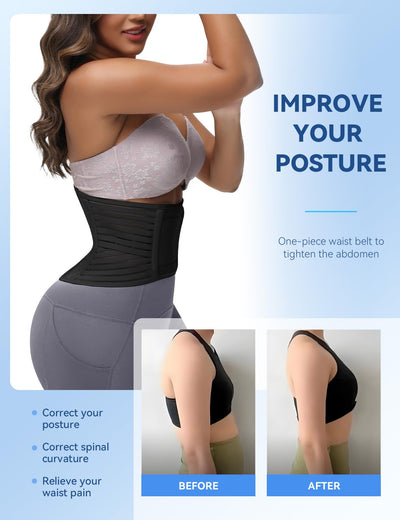 SHAPSHE Back Support Belt Waist Trainer for Women Lower Back Pain Postpartum Recovery Workout Body Shaper Black M
