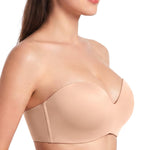 HSIA Strapless Bras for Women Push Up Seamless Underwire Padded Balconette Demi Convertible Bra for Small Busts Almond Beige 32D