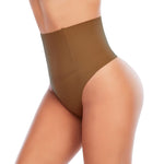 Werena Tummy Control Thong Shapewear for Women Seamless Shaping Novelty Thong Panties Body Shaper Underwear(01# Brown-mid Waisted(has Boning),Small)