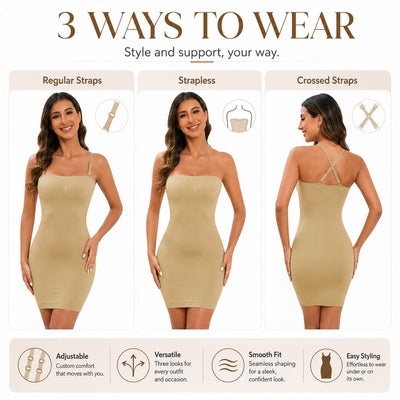 SLLIE Women's Strapless Shapewear Full Slip for Under Dresses Tummy Control Seamless Body Shaper Slips