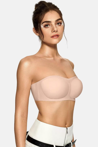 Vertvie Womens Strapless Bra Jelly Push Up Seamless Bandeau Bra Wireless Non Slip Silicone Tube Top Bras Padded Bralette(Skin Color,Medium)