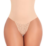 Werena Tummy Control Thong Shapewear for Women Mid High Waisted Body Shaper Underwear Lace Shaping Thong Girdle Panties(#A2 High Rise Beige,Small)