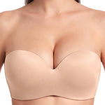 HSIA Strapless Bras for Women Push Up Seamless Underwire Padded Balconette Demi Convertible Bra for Small Busts Almond Beige 32D