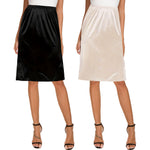 Ellames Women's 2 Pieces Half Slips for Under Dresses Satin Long Underskirt Half Slip Shirt Skirt Extender Black & Nude 23" Medium