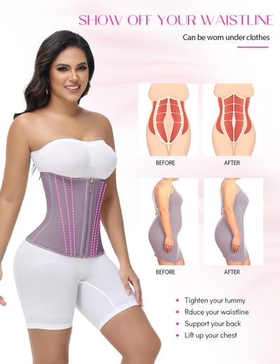 SHAPSHE Waist Trainer for Women Tummy Control Corset Hourglass Body Shaper Waist Cincher Back Support Wrap Belt with Zipper Hook Purple