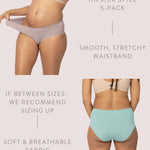 Kindred Bravely Women's Sustainable Hipster Panty 5 Pack | Comfortable Maternity & Postpartum Underwear (Assorted, Medium/Large)