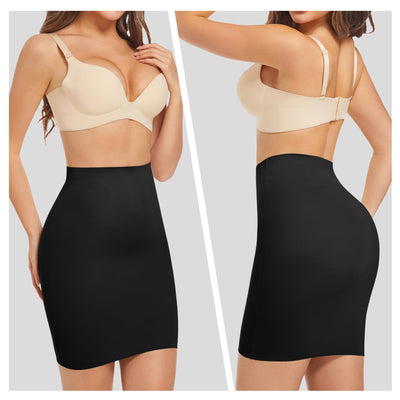 ONEW Shapewear Slips For Under Dress Half Slip Dress Tummy Control Seamless Slip Skirt Body Shaper For Women,Black,Small