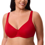 DELIMIRA Minimizer Bras for Women Full Coverage Plus Size Underwire Unlined Supportive Seamless Bra Lipstick Red 38DD