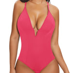 SHAPERIN Women's Sexy Deep V Neck Plunge Shapewear Tummy Control Bodysuits Corset Tops Thong Backless Body Shaper Suit Pink M