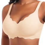 Seamless Wireless Sewn in Padded Bras for Women Supportive Tshirt V Neck Bralettes No Wire Soft Everyday Gel Bra(A2# Nude(Jacquard Pattern),X-Large)