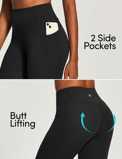IUGA Capri Leggings for Women Tummy Control Compression Leggings Workout High Waist Athletic Yoga Pants with Pockets Black