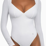 Popilush Long Sleeve Body suits for Women Thong Shapewear Bodysuit Tummy Control V Neck Shirt Going Out Tops