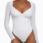 Popilush Long Sleeve Bodysuit for Women Shapewear Bodysuit Tummy Control V Neck Shirt Going Out Tops