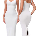 HEPOE Shapewear Slip for Women, Seamless Tummy Control Under Dress, V Neck Back Slit Body Shaper
