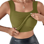 CHICME Womens U Neck Shapewear Built-in Bra Tank High Strechy Sleeveless Slim Fit Tops Camisole Workout Tops-gr-S Green