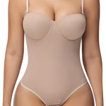 SHAPERIN Women's Tummy Control Shapewear Bodysuits Strapless Low Back Body Shaper with Built-in Bra & Removable Straps