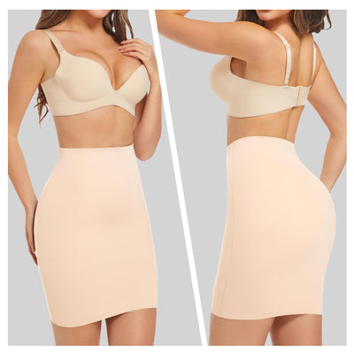 ONEW Shapewear Slips For Under Dress Half Slip Dress Tummy Control Seamless Slip Skirt Body Shaper For Women,Beige,Large